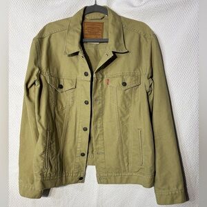 Levi's Sz L Avocado Green Trucker Style Jean Jacket with Pockets Premium Denim